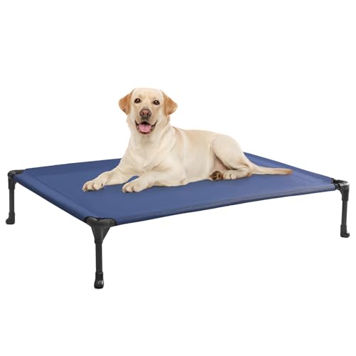 Veehoo Cooling Elevated Dog Bed - Portable Raised Pet Cot with Washable & Breathable Mesh, No-Slip Rubber Feet for Indoor & Outdoor Use, Oversize Package, Large, Blue