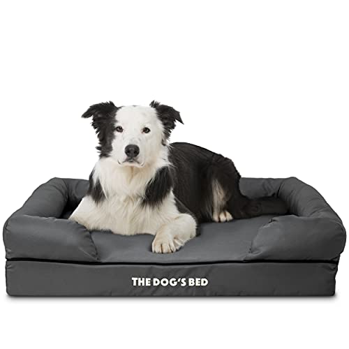 The Dog’s Bed, Premium Orthopaedic Memory Foam Waterproof Dog Bed, Grey with Black Trim, Eases Pet Arthritis & Hip Dysplasia Pain, Therapeutic & Supportive, Washable Quality Oxford Fabric Cover