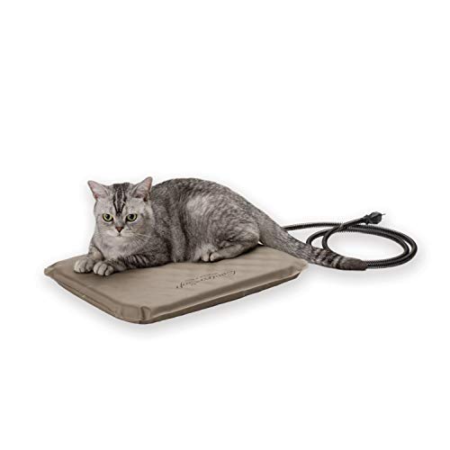 K&H PET PRODUCTS Lectro-Soft Orthopedic Outdoor Heated Cat Bed for Outdoor Cat Houses, Safety Listed Automatic Warming Pad, Soft and Flexible, Waterproof, Washable Cover - Small 18 X 14in Tan 20W