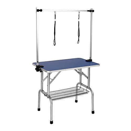 iKayaa Adjustable Large Pet Dog Grooming Table Bath Folding W/ Arm & Noose & Shelf 36'