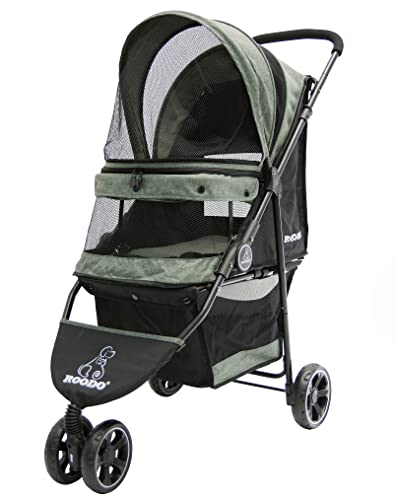 ROODO Dog Pram Dog Stroller Cat Stroller 3 Wheel Pet Stroller for Cats Dogs Lightweight Compact Foldable Travel Carriage Pushchair Support 30 LB Small Miniature Dogs Cats(Grey)